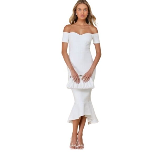 NEW Lulus How Much I Care Ivory Off-the-Shoulder Trumpet Midi Dress‎ Size XL - Picture 16 of 16